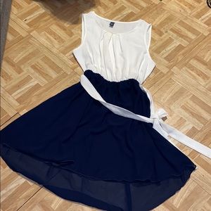 Mid size navy blue and white dress.